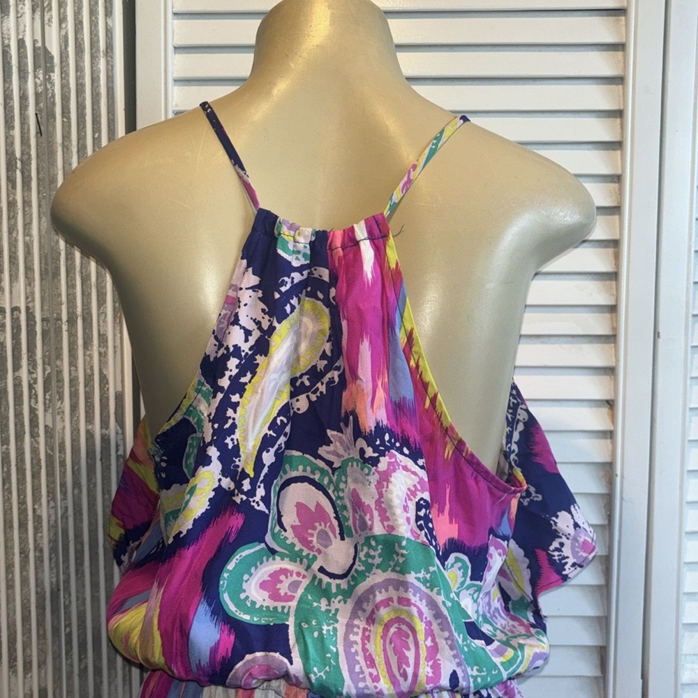 Alice & Trixie silk ruffle racer back mini dress size M Colorful - Picture 4 of 6